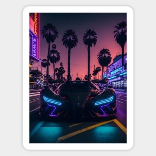 Dark Neon Sports Car in Beach Neon City Sticker